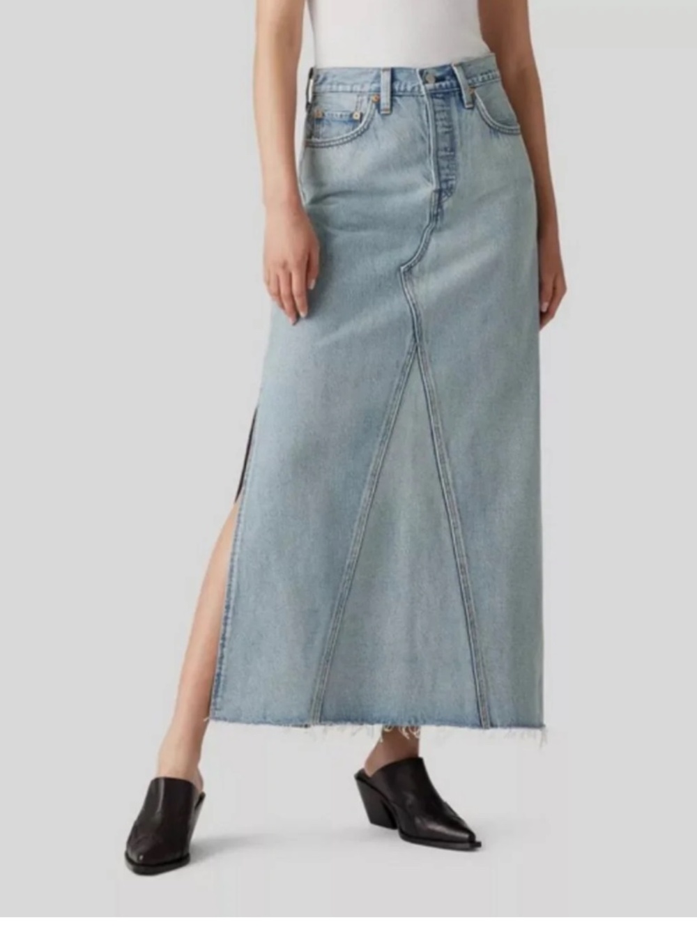 Levi's Light Blue Denim Maxi Skirt with Side Slit size 24 - Picture 2 of 3